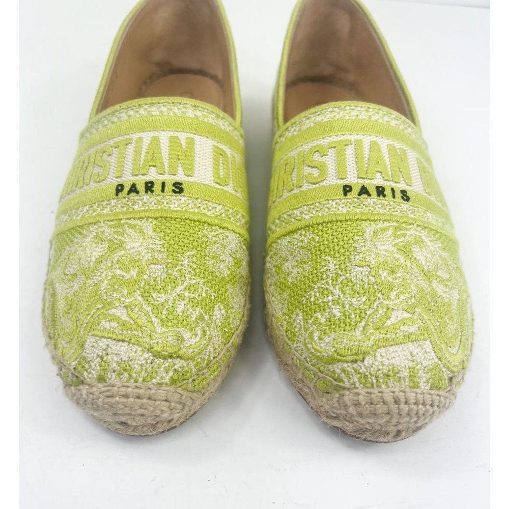 Authentic Christian DIOR Granville Lime Green Floral Flat Espadrilles Si… - Picture 10 of 17